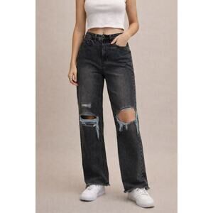 PTCL Ethical Clothing Straight Jeans Women's 26 Black Denim Distressed Raw Hem